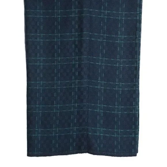 Mens Dress Pants Blue Green Check Geometric Slim Straight Gurkha Trousers 34
